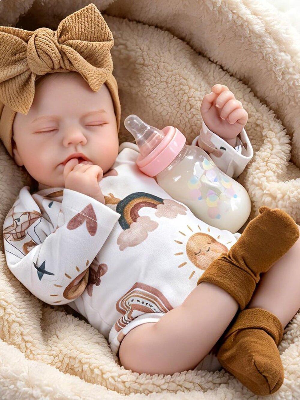 Aori 20in Realistic Newborn Baby Girl Doll Beige Outfit